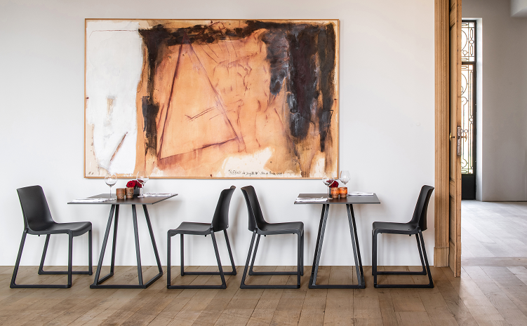 Linea Dining Table (Black Frame with Bamboo Top) Desert River Rentals